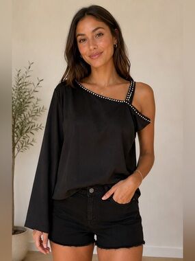 Elegant Black Rhinestone-Embellished Blouse